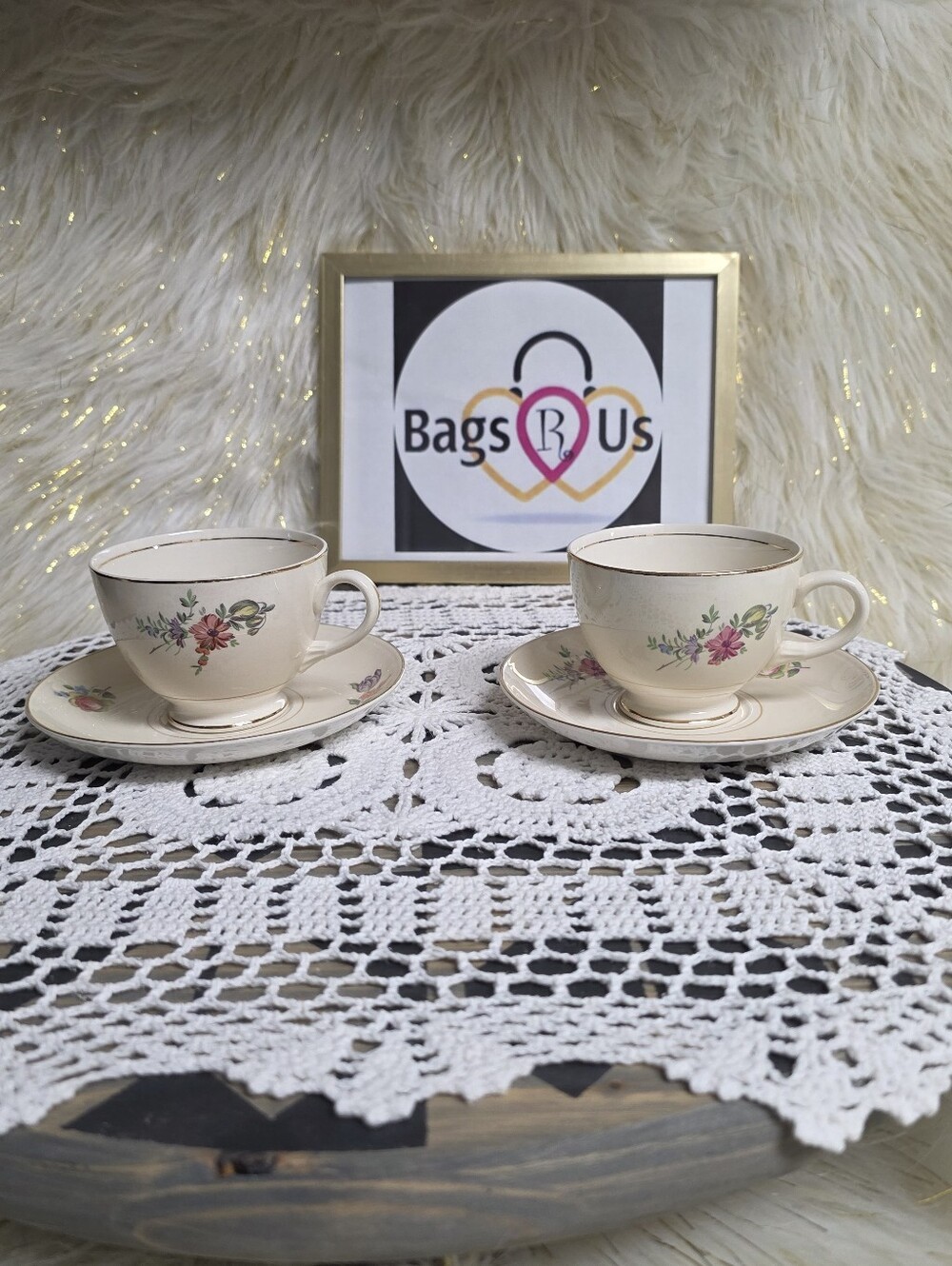 Vintage Household Institute Teacups Priscilla Pattern, Floral Pattern 1940's EUC
